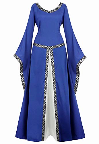 Josamogre Mittelalter Kleid Kleidung mit Trompetenärmel Party Kostüm bodenlang Vintage Retro Renaissance Costume Cosplay Damen Rot blau XL