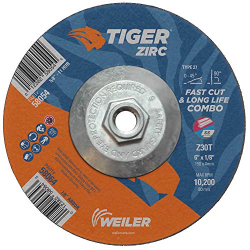 Weiler 58054 15,2 x 0,3 cm Tiger Zirc Typ 27 Cut and Grind Combo Rad, Z30T, 5/8-Zoll-11 UNC Mutter (10 Stück)