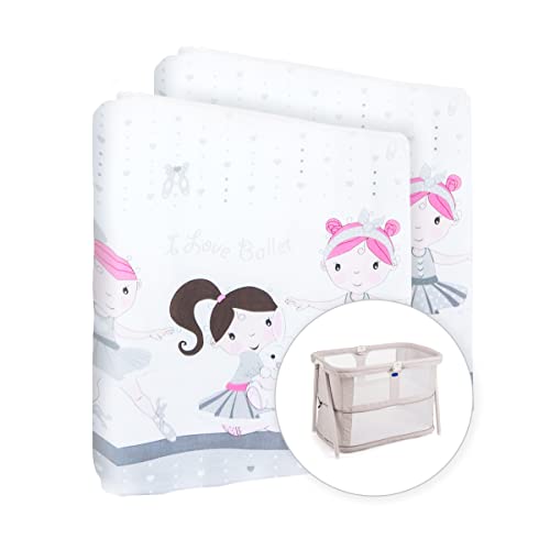 Baby Comfort Spannbetttuch für Kinderzimmer, 100 % Baumwolle, für 95 x 65 cm Reisebett, 2 Stück