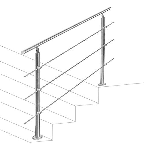 Cecaylie Handlauf Treppengeländer 80cm Edelstahl mit 3 Querstangen Wandhandlauf mit Geländer Set Edelstahl für den Außenbereich