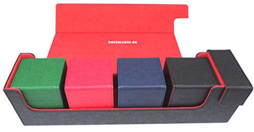 docsmagic.de Premium Magnetic Tray Long Box Black/Red Large + 4 Flip Boxes Mix 1- Schwarz/Rot