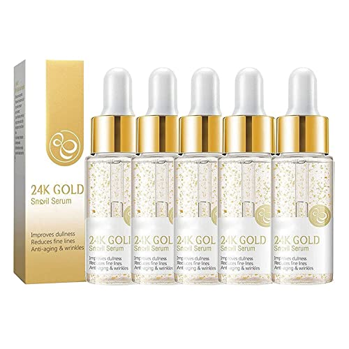 24K Gold Serum, 24k Gold Snail Face Serum, 24K Gold Collagen Booster Serum, Face Moisturizer Snail Essence, Collagen Serum für Gesicht, Anti-Aging Anti-Falten Hautpflege Serum (5PCS)