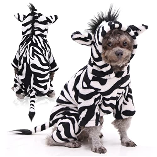 Hund Wintermantel Dicker Flanell Warmer Kapuzenpullover Vierbeiniger Zebrastreifen Anzug Kleid Hund Haustier Zebrastreifen Kostüm Cosplay