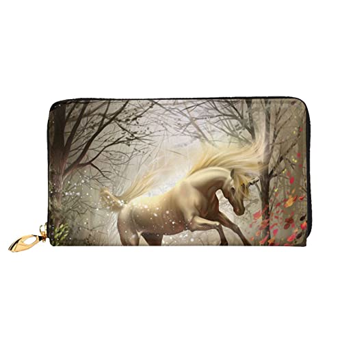 Damen-Geldbörse mit Reißverschluss, lange Leder-Geldbörse, Clutch, niedlich, lächelndes Faultier, bedruckte Geldbörse, Fantasy Unicorns, Einheitsgröße, Modern