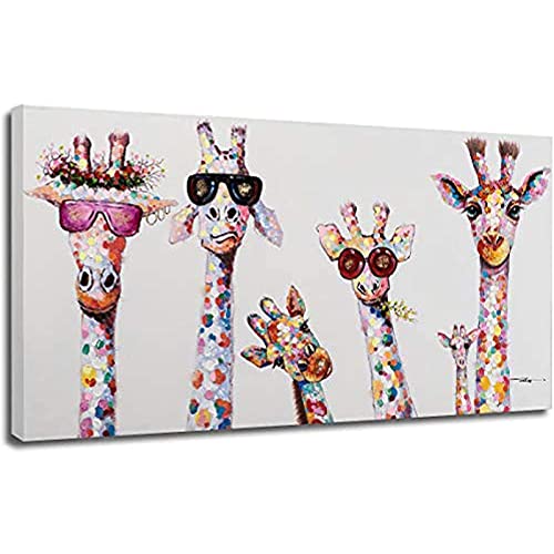 Neugierige Giraffe Familie Rahmen für Leinwandbilder - Wanddekor Tier Lustige Kunstwerke Leinwanddrucke für Wohnzimmer 60x122cm (24x48in)   mit Rahmen