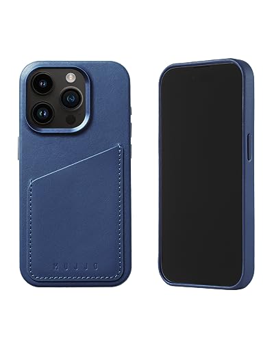 Mujjo Leather Wallet Case iPhone 15 Pro blue