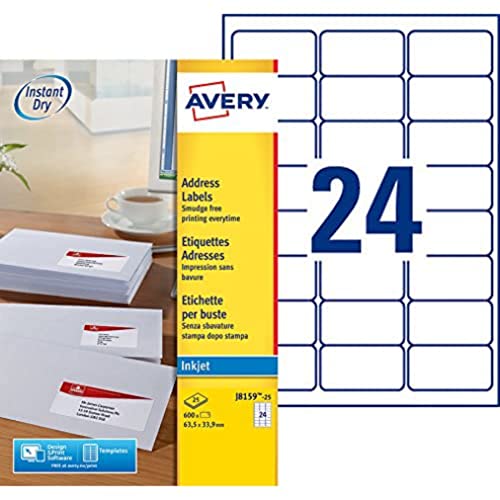 Avery J8159-25 Adressetiketten für Tintenstrahldrucker in Schachtel 63,5 x 33,9 mm 600 Stück Weiß