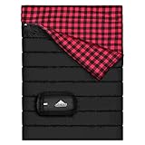 Baumwollflanell-Doppelschlafsack für Camping, Wandern oder Wandern. Queen Size 2 Person wasserdichte Schlafsack für Erwachsene oder Jugendliche. LKW, Zelt oder Schlafsack, Leichtgewicht (Schwarz/Rot)