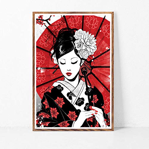 LCSLDW Leinwanddruck Japan Kultur Samurai Geisha Modern Artwork Poster Drucke Kunst Leinwand Ölgemälde Wandbilder Wohnzimmer Home Decor, 40X50Cm No Frame