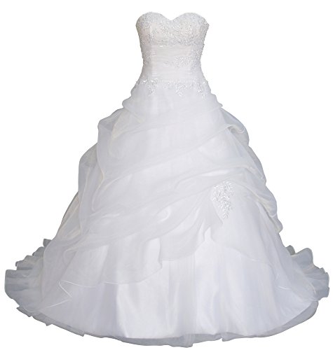 Romantic-Fashion Brautkleid Hochzeitskleid Weiß Modell W075 A-Linie Lang Satin Trägerlos Perlen Pailletten DE Größe 50