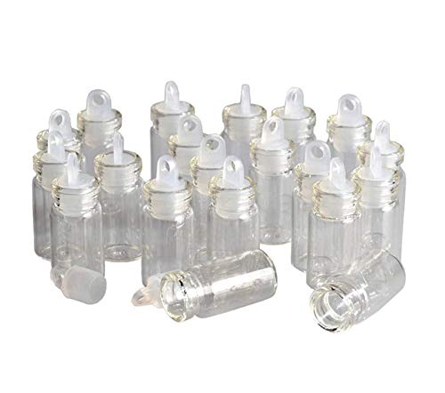 QXcom 60 Stück 1 ml Mini-Fläschchen aus klarem Glas, Fläschchen mit Kunststoffverschluss, Miniaturflasche, Nachrichtenflasche, Geschenk, DIY-Dekoration, Wunschflasche für Anhänger, Kunst, Handwerk,