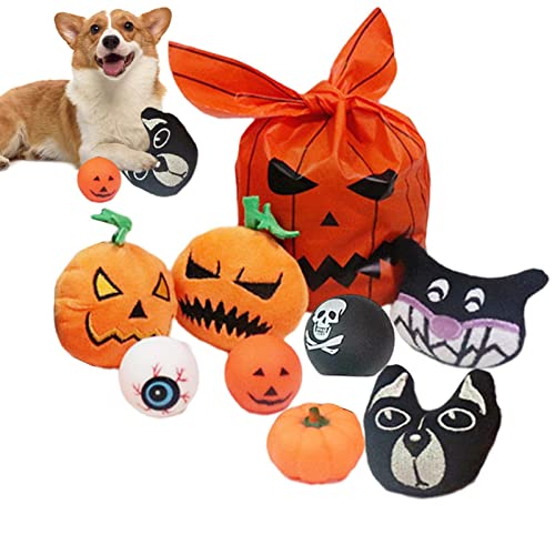JINGLING 10 Stück Halloween-Haustierspielzeug – 8 Stück/Set, lustiges Kürbis-Geist-Hundespielzeug, Hundespielzeug und Welpenspielzeug, buntes Quietsch-Hundespielzeug, Zahnen-Welpen-Spielzeug