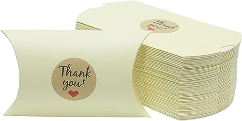 Süßigkeitenschachtel, Papier-Leckerli-Boxen, 100 Stück/Los Süßigkeitenschachtel-Kissenform mit Dankeschön-Aufkleber, Geschenkpapierverpackungsboxen, Hochzeits-Partyzubehör (Farbe: Wit)