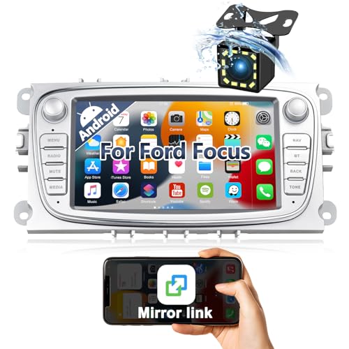 OiLiehu Android 13 Radio 2din Autoradio Mit Bildschirm 7 Zoll Autoradio für Ford Focus C-Max S-Max Mondeo Kuga Galaxy Unterstützung Mirror Link/Equalizer/Bluetooth/FM RDS/WiFi/GPS/Rückfahrkamera