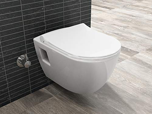 Aqua Bagno | Taharet Toilette mit Dusch-WC, Toilette mit Bidet-Funktion/Duschfunktion, Hänge-WC LEIA | 49,8 cm lang