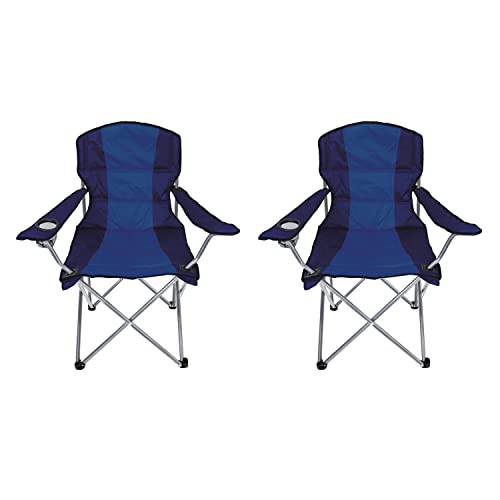 Mojawo 2 Stück Comfort Anglersessel Campingstuhl Faltstuhl Anglerstuhl Regiestuhl mit Getränkehalter und Tasche in Blau gepolstert