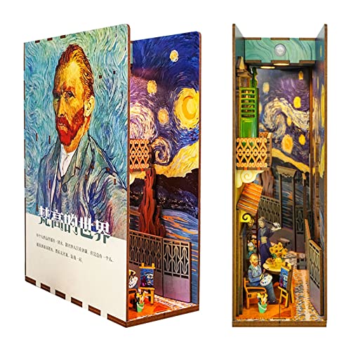 HMLOPX Holz Bücherregal Einsätze Kunst Buchstützen DIY Alley Book Nook 3D-Holzpuzzle Wooden Book Nook Inserts Craft Deko Geschenk für Zuhause und Büro (Color : Van Gogh Starry Sky)