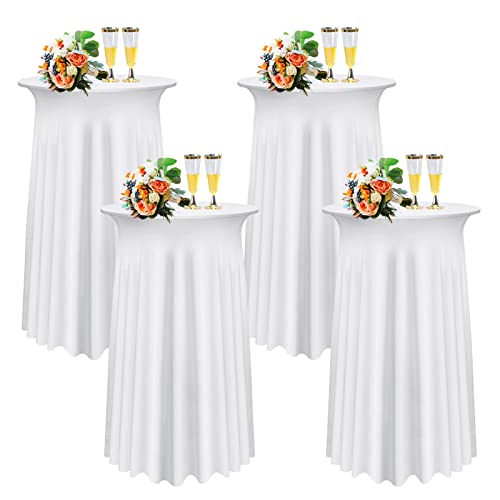 1/2/4 Packs Round Cocktail Table Skirt, Spandex Stretch Round Tablecloth Covers with Wavy Drapes, Fitted High Top Cocktail Table Skirt Table Dress for Party Wedding Banquet Table (4Pcs-80cm,White)