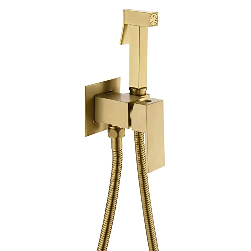 Yalsfowe Hand-Bidet-Sprühgerät, Messing-Bidet-Mischbatterie für Toilette, Badezimmer-Bidet-Kit, Bidet-Handbrause, Bidet-Wasserhahn mit 1,5 m Schlauch,Brushed gold