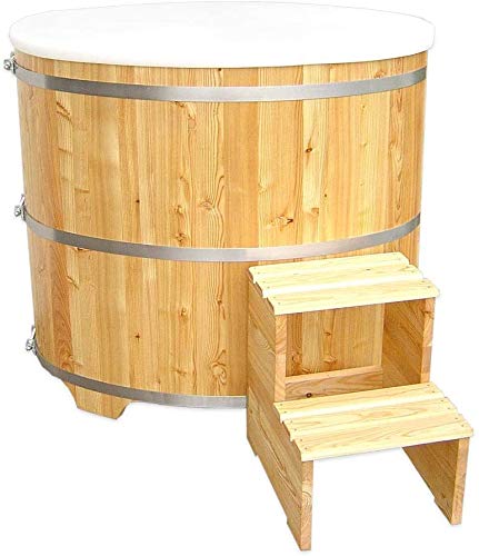 SudoreWell® Sauna Tauchbecken Tauchbottich aus hochwertigem Lärchenholz inkl. Kunststoffeinsatz und Treppe (740)