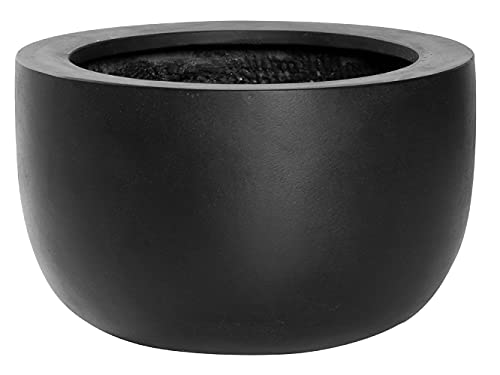 Pottery Pots Sunny E110-20-01 Pflanzgefäß, mittelgroß, Fiberstone, für Innen- und Außenbereich, Schwarz