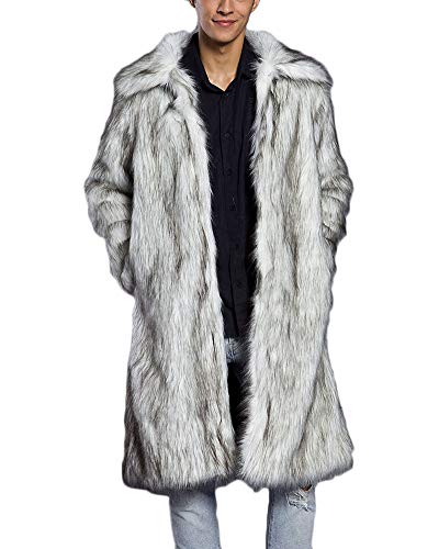 DianShaoA Pelzmantel Lang Felljacke Herren Wind Coat Warm Mantel Kunstpelz Faux Fur Lange Jacke Grau XL