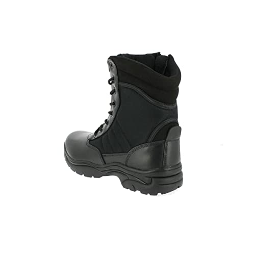 Tactical Stiefel, leicht, metallisch, mit seitlichem Reißverschluss, hohe Schnittform, SRA, Sicherheits-Jogger, Taktik, Schwarz, 10 UK