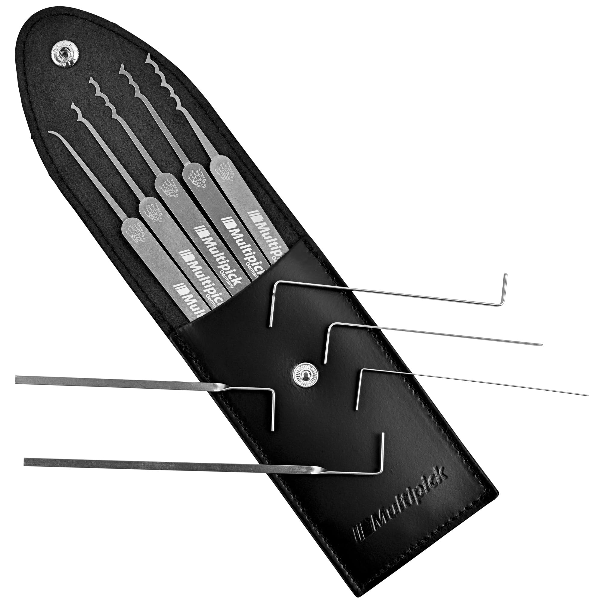 MULTIPICK ELITE 10 Profi Dietrich Set - [10 Teile | 0,6 mm] Made in Germany - Lockpick Tool, Schlösser knacken - Lock Picks inkl. Spanner - Schloss picking - Pick Set - Lockpicking Kit