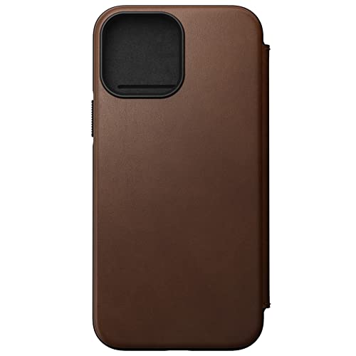 Nomad – Moderne Folio-Schutzhülle – rustikales braunes Horween-Leder MagSafe kompatibel mit iPhone 13 Pro Max