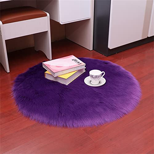 TROYSINC Runder Teppich, Kunstfell Teppich, Longhair Teppich, Super Weich Schaffell Hochflor Teppich, Modern Wohnzimmer Schlafzimmer Teppich (100 x 100 cm,Violett)