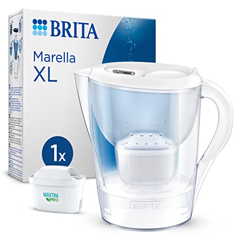BRITA Marella XL Filterkaraffe weiß (3,5L) inkl. 1 MAXTRA PRO All-in-1 Filterpatrone - reduziert Kalk, Chlor, bestimmte Verunreinigungen und bestimmte Metalle