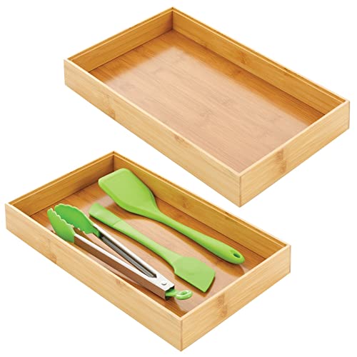 mDesign Schubladeneinsatz aus Bambus – stapelbarer Besteckeinsatz für Gabeln, Messer und Küchenspachtel – Schubladenbox für Küchengeräte – 2er-Set – bambusfarben