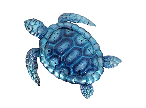 ORIGEN Wanddeko Metall und Glas: Blaue Schildkröte, tropisches Design, Höhe 27 cm