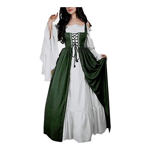 SALUCIA Damen Mittelalter Kleid Trompetenärmel Bodenlange Vintage Kostüm Viktorianisches Renaissance Gothic Prinzessin Lange Kleider für Festliche Karneval Fasching Cosplay Party Große Größen