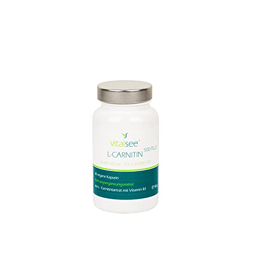 Vitalsee L - CARNITIN 500 PLUS, 60 vegane Kapseln mit 500 mg L-Carnitin Tartrat und 0,55 mg Wirkstoffanteil=> THIAMINHYDROCHLORID (Vitamin B1)