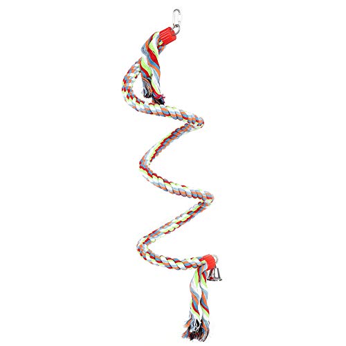1,6 M Vogelspirale Seil Barsch Papageienkäfig Hanfschaukel mit Glockenspirale Stehspielzeug für große und mittlere kleine PapageienSpielzeug