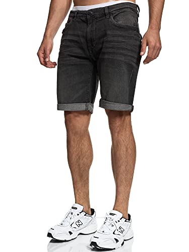 Indicode Herren Caden Jeans Shorts mit 5 Taschen | Herrenshorts Used Look für Männer DK Grey XL