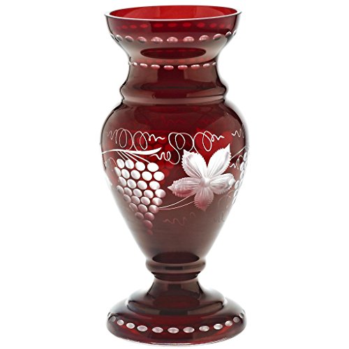 CRISTALICA Vase Blumenvase Bouquet Vase Red Grapes H 20,5 cm Aufwendig Handgeschliffenes Hochwertiges Glas Tischvase
