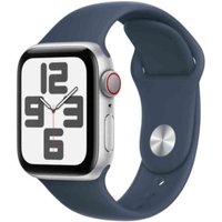 Apple Watch SE (GPS + Cellular) - 40 mm - Aluminium, Silber - intelligente Uhr mit Sportband - Flouroelastomer - Storm Blue - Bandgröße: M/L - 32GB - Wi-Fi, LTE, Bluetooth - 4G - 27,8 g (MRGM3QF/A)