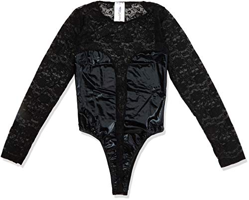 Cotelli Collection Lingerie - erotischer Body aus Spitze für Damen, verführerische Reizwäsche im Wetlook, schwarz