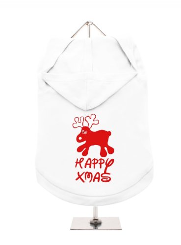 '"Christmas: Happy Xmas" UrbanPup Hunde-Hoodie Kapuzenpullover (weiß/rot)