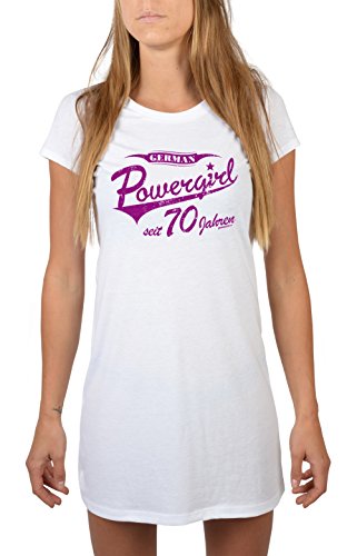 trag-das Nachthemd Schlafshirt für Frauen Geburtstag Geschenk 70 Geburtstag lustiges Geburtstagsgeschenk Powergirl 70 Jahren Farbe: Weiss Gr: L