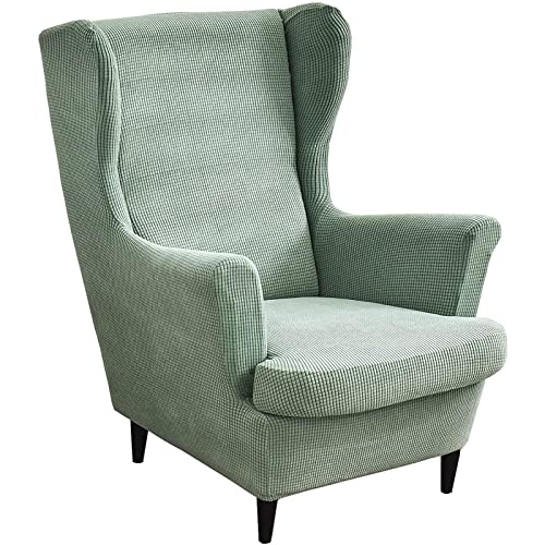 2 Stück Spandex Grain Fleece Stretch Sesselbezug Ohrensessel Schonbezug Ohrensesselbezuga Möbelbezüge Für Für IKEA Strandmon (Bean Green)