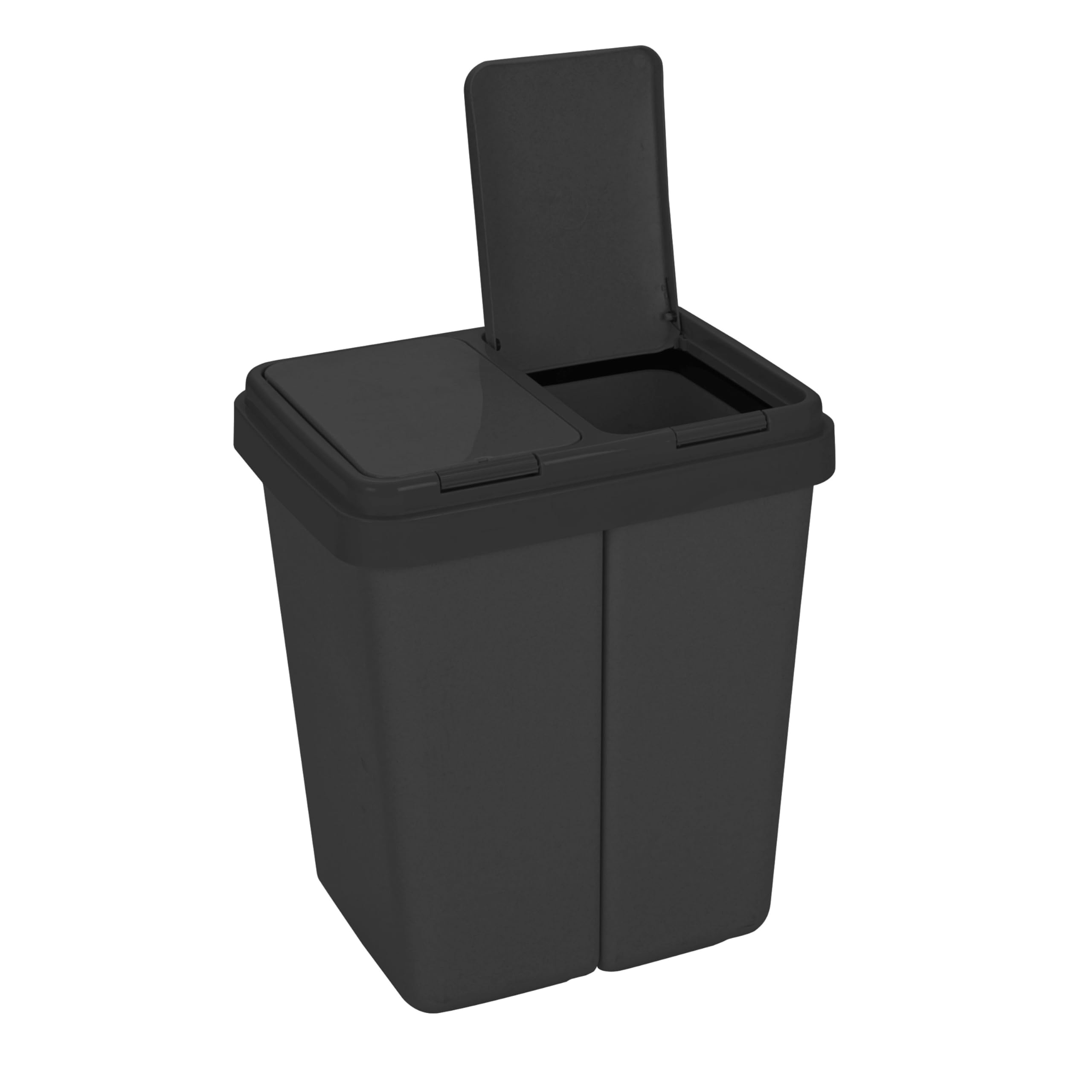 Ribelli Zweimer Duo Müllbehälter mit Deckel 2 x ca. 25 Liter, Kunststoff Mülleimer für die Küche geruchsdichter Abfalleimer Mülltrennsystem, ca. 45 x 32 x 51 cm, Schwarz, 502000