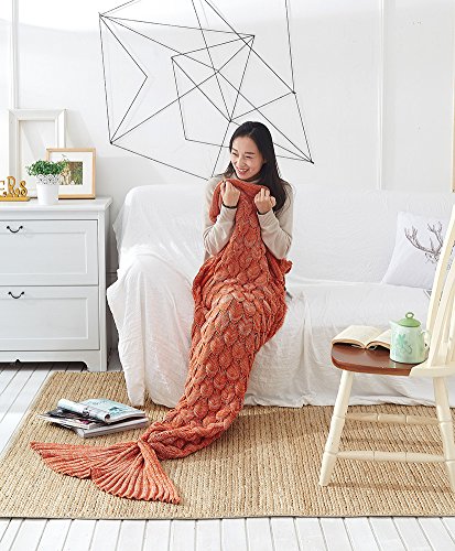 Mermaid Tail Deckenhaken Erwachsene Teens Wohnzimmer Sofa Super Soft Decken Schlafsäcke-Orange 195cm