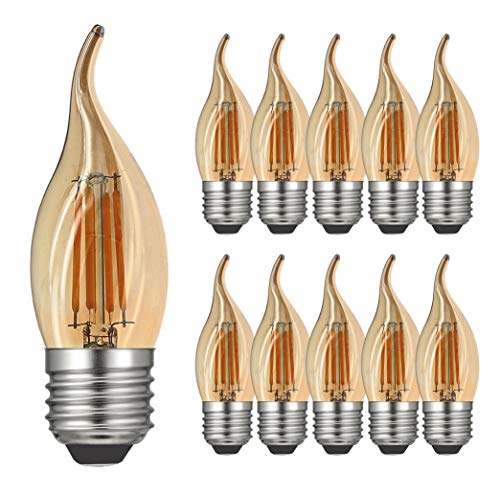 RANBOO Glühbirne Kerze E27 Vintage 4W / ersetzt 40W Halogenlampen / 400 Lumen/Warmweiß 2700K / 220-240V AC/Leuchtmittel E27 Kerzenform/Nicht Dimmbar/Amber Glas / 10er-Pack