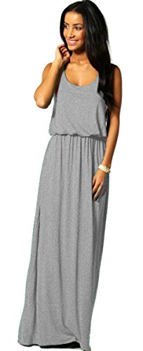 Mikos Damen-Kleid, Bodenlanges Maxikleid, ideal für Sommer und Urlaub, Boho-Style S M L 36 38 40 (369) (Grau, L/XL)