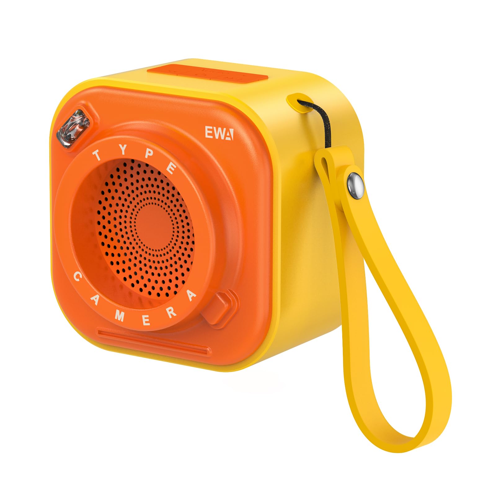 EWA Kabelloser Mini-Bluetooth-Lautsprecher mit Umhängeband, mit Bass-Radiator, einzigartiger Kamera-Look, unterstützt TF-Karten, klein Aber hohe Lautstärke, tragbar (Gelb)