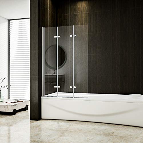 130x140cm Duschabtrennung Faltwand Badewannenaufsatz Badewannenfaltwand 3-teilig Duschwand Badewanne 6mm Nanobeschichtung Sicherheitsglas