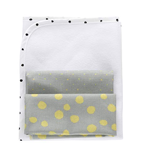3in1 Baby Wickelunterlage + 2 Moltonunterlagen - 100% Baumwolle, wasserdicht, luftdurchlässig, 49x60 cm, Kleckse gelb